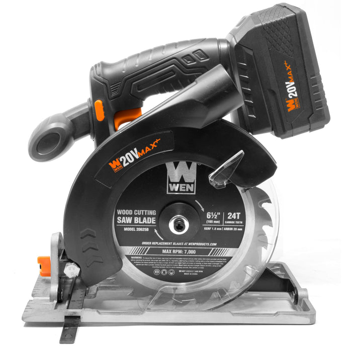 WEN 20625 20V Max 6.5-Inch Cordless Circular Saw with 4.0 Ah Lithium-Ion Battery and Charger