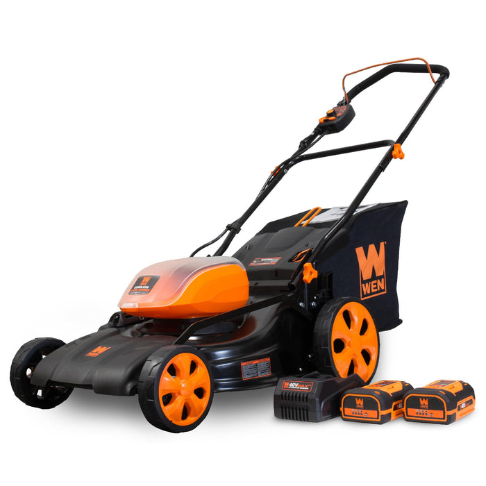 WEN 40439 40V Max Lithium Ion 19-Inch Cordless 3-in-1 Lawn Mower with Two Batteries, 16-Gallon Bag and Charger