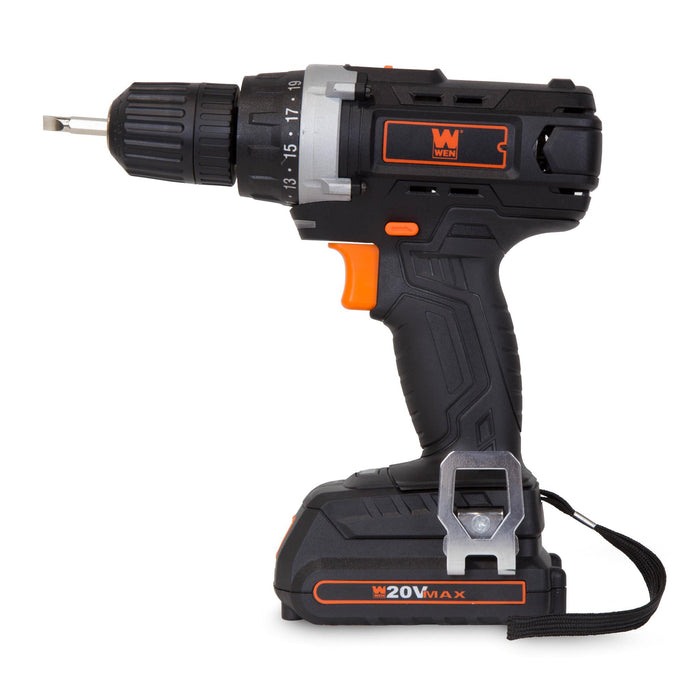 WEN 49120 20-Volt MAX Lithium-Ion Cordless Drill/Driver w/ Bits and Carrying Bag