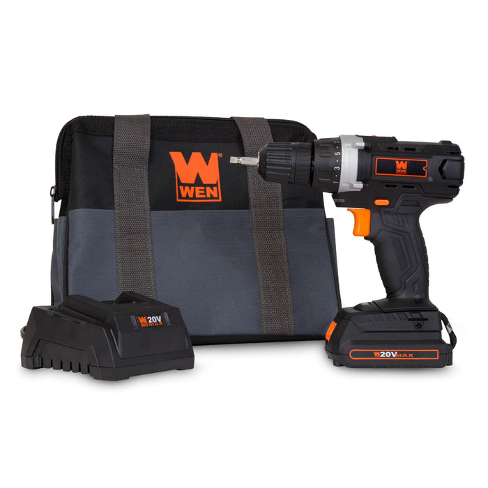WEN 49120 20-Volt MAX Lithium-Ion Cordless Drill/Driver w/ Bits and Carrying Bag