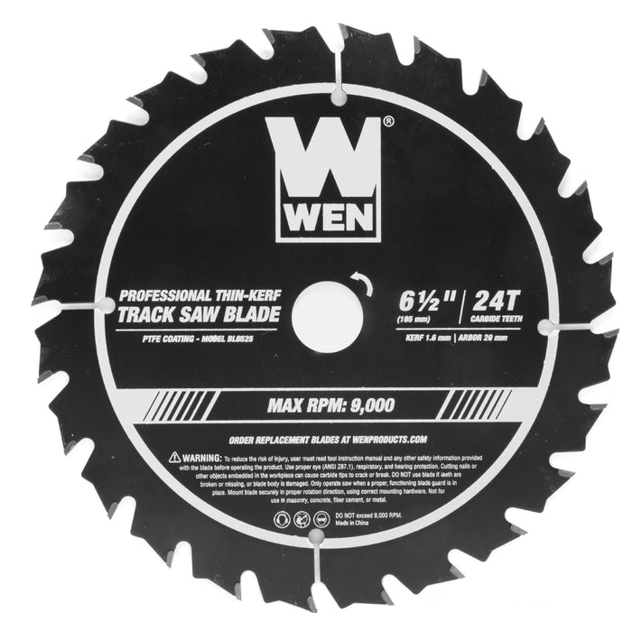 WEN BL6525 6.5-Inch 24-Tooth Carbide-Tipped Thin-Kerf Professional Track Saw Blade with PTFE Coating