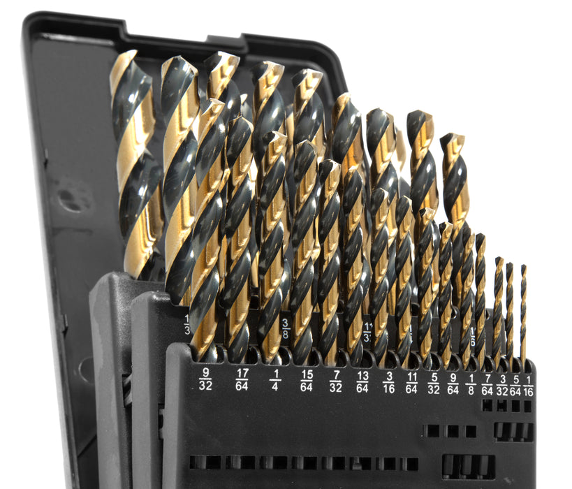 WEN DB292G 29-Piece Fully Ground Black Gold HSS Jobber Drill Bit Set with Carrying Case