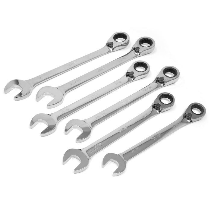 WEN WR132A 13-Piece Professional-Grade Reversible Ratcheting SAE Combination Wrench Set with Storage Rack