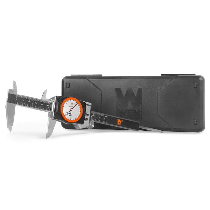 WEN 10767D 6-Inch Stainless Steel Digital Dial Caliper with LED Readout, Smart Functionality, and Storage Case, IP67 Rated