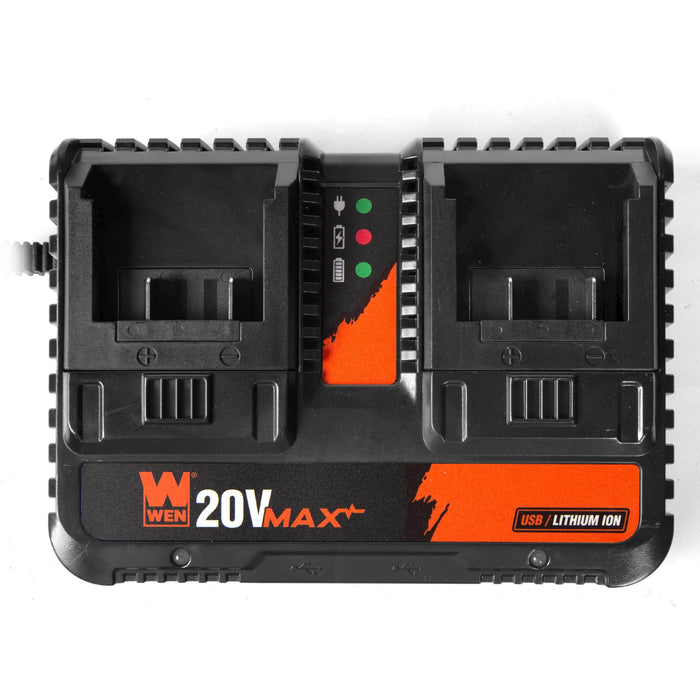 WEN 20200D 20V Max 2.3-Amp Dual Port Lithium-Ion Battery Charger with USB Ports