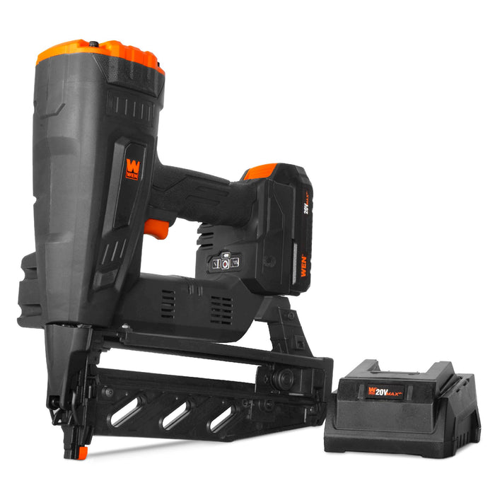 WEN 20516 20V Max Cordless Brushless 16-Gauge Brad Nailer with 2.0Ah Battery and Charger