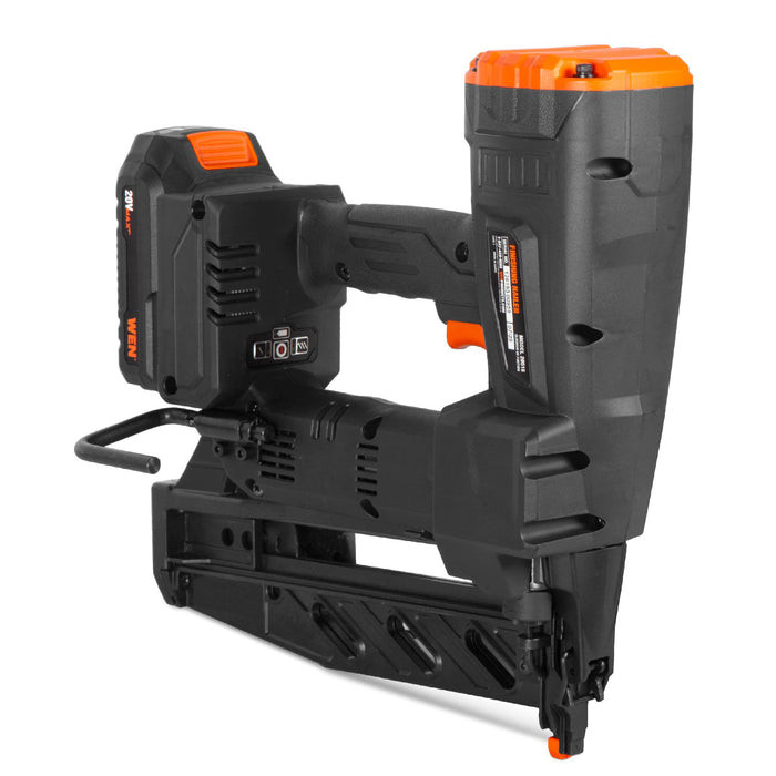 WEN 20516 20V Max Cordless Brushless 16-Gauge Brad Nailer with 2.0Ah Battery and Charger