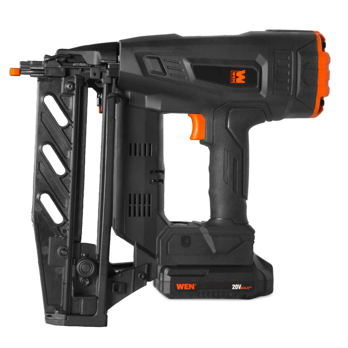 WEN 20516 20V Max Cordless Brushless 16-Gauge Brad Nailer with 2.0Ah Battery and Charger