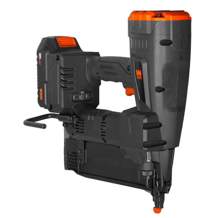 WEN 20518 20V Max Cordless Brushless 18-Gauge Brad Nailer with 2.0Ah Battery and Charger
