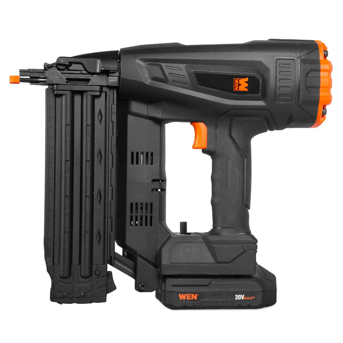 WEN 20518 20V Max Cordless Brushless 18-Gauge Brad Nailer with 2.0Ah Battery and Charger