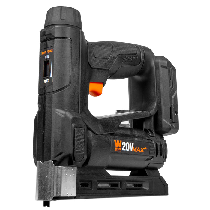 WEN 20538BT 20V Max Cordless 2-in-1 18-Gauge Brad Nailer and T50 Crown Stapler (Tool Only – Battery Not Included)