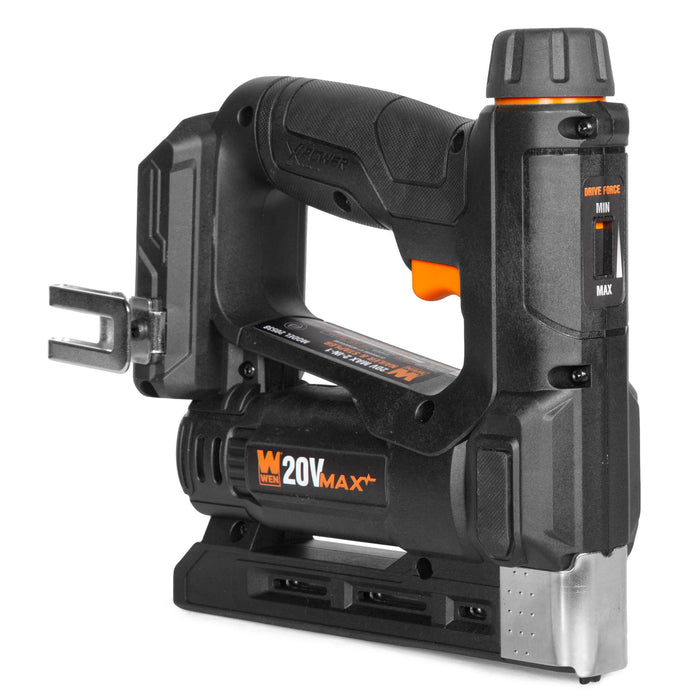 WEN 20538BT 20V Max Cordless 2-in-1 18-Gauge Brad Nailer and T50 Crown Stapler (Tool Only – Battery Not Included)