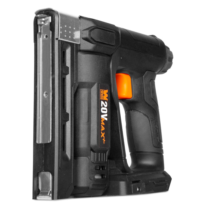 WEN 20539 20V Max Cordless 2-in-1 18-Gauge Brad Nailer and T50 Crown Stapler with 2.0Ah Battery and Charger