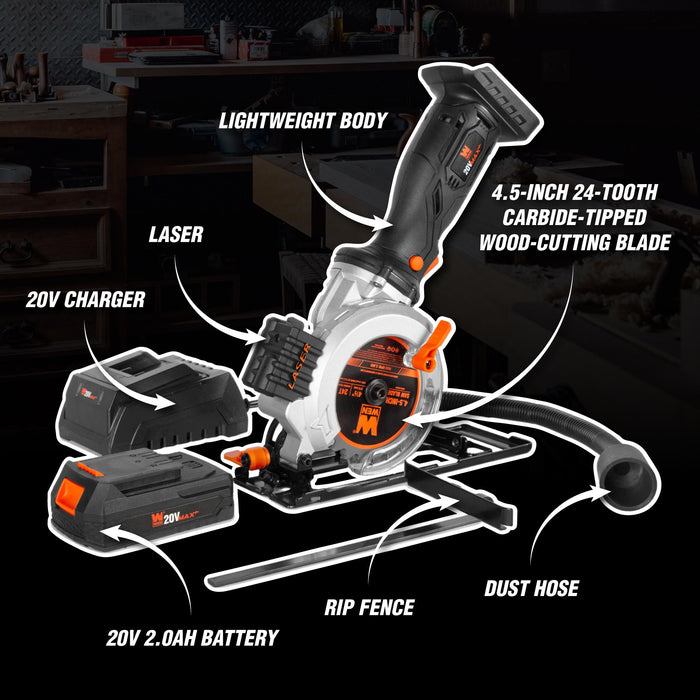 WEN 20604 20V Max 4-1/2-Inch Cordless Mini Circular Saw with 2.0Ah Bat WEN Products WEN 20604 20V Max 4-1/2-Inch Cordless Mini Circular Saw with 2.0Ah Bat WEN Products
