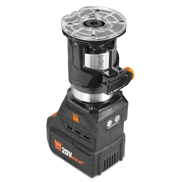WEN 20610 20V Max Cordless Brushless Compact Trim Router with Fixed Base, 4Ah Lithium-Ion Battery, and Charger