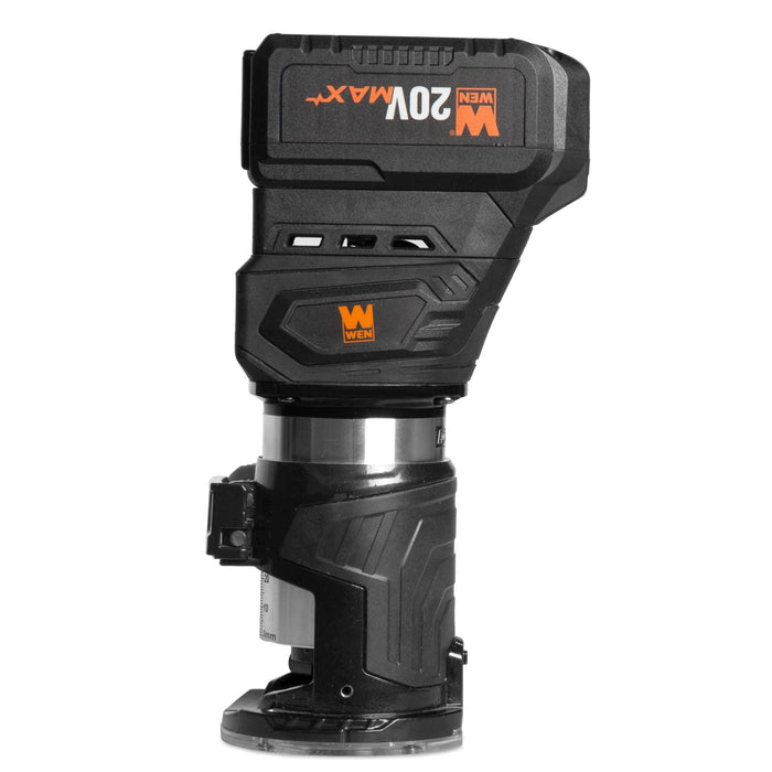 WEN 20610 20V Max Cordless Brushless Compact Trim Router with Fixed Base, 4Ah Lithium-Ion Battery, and Charger