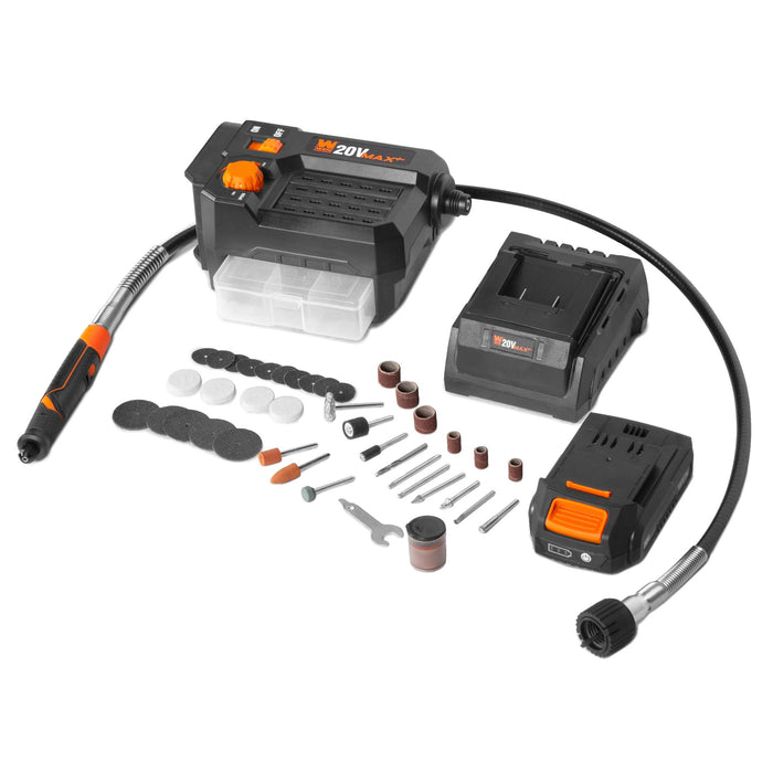 WEN 20923 20V Max Cordless Variable Speed Rotary Tool Station with Flex Shaft, 40 Accessories, 2Ah Li-Ion Battery, and Charger