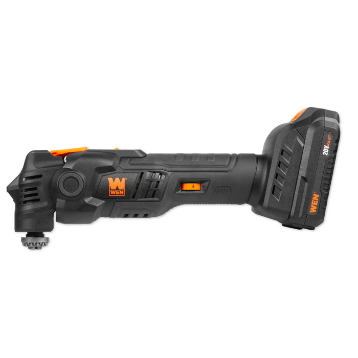 WEN 20936 20V Max Cordless Brushless Variable Speed Multi-Function Oscillating Tool with Anti-Vibration System, Accessories, 2.0Ah Li-Ion Battery, and Charger