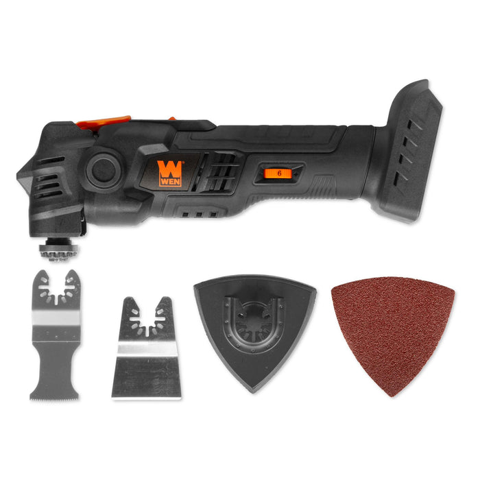 WEN 20936BT 20V Max Cordless Brushless Variable Speed Multi-Function Oscillating Tool with Anti-Vibration System and Accessories (Tool Only - Battery Not Included)