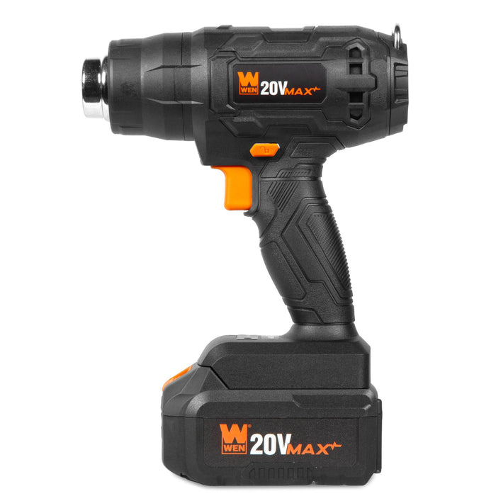 WEN 20955 20V Max Cordless Compact Dual-Temperature Heat Gun with 4Ah Li-Ion Battery and Charger