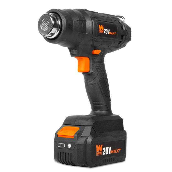 WEN 20955 20V Max Cordless Compact Dual-Temperature Heat Gun with 4Ah Li-Ion Battery and Charger