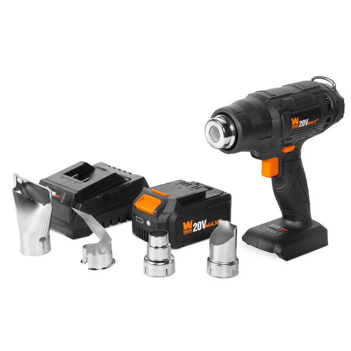 WEN 20955 20V Max Cordless Compact Dual-Temperature Heat Gun with 4Ah Li-Ion Battery and Charger