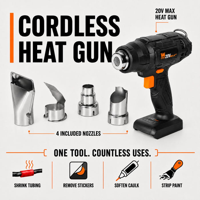 WEN 20955BT 20V Max Cordless Compact Dual-Temperature Heat Gun (Tool Only – Battery Not Included)