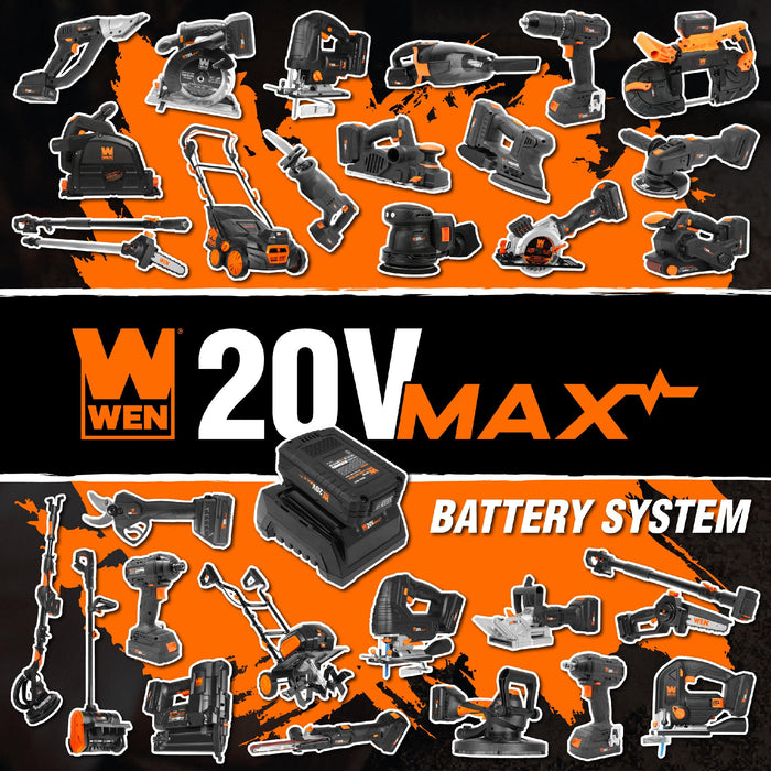 WEN 20625 20V Max Cordless Circular Saw – 6.5-Inch, 4200 RPM, 4.0Ah Battery & Charger Included – Lightweight (6.5 Lbs) With Rip Guide & Dust Port