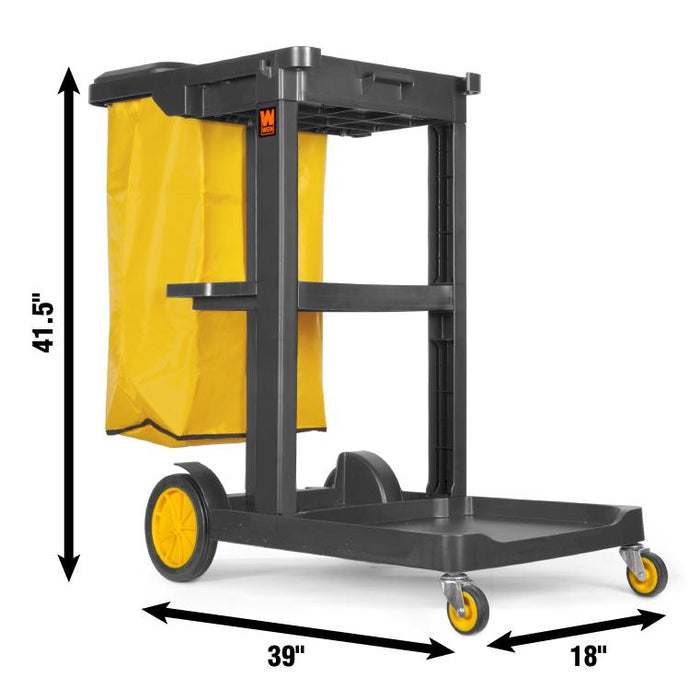 WEN 73033 Janitorial Cart with 3 Shelves and 25-Gallon Vinyl Bag