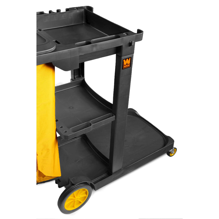 WEN 73033 Janitorial Cart with 3 Shelves and 25-Gallon Vinyl Bag
