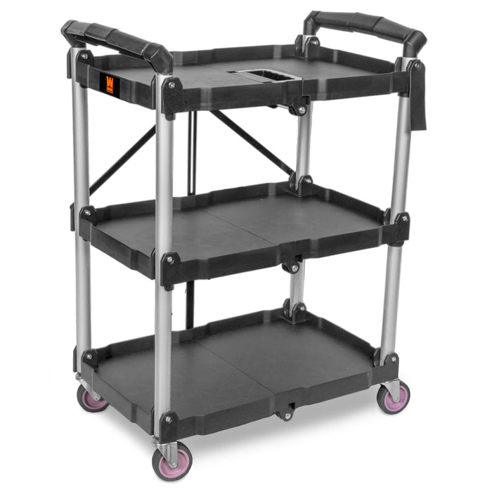 WEN 73065 Compact Foldable Service Utility Cart, Three Tier with 165-Pound Capacity