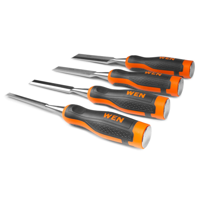 WEN CH4010 Short Blade Wood Chisel Set with Heat-Treated Carbon Steel Blades, 4 Piece