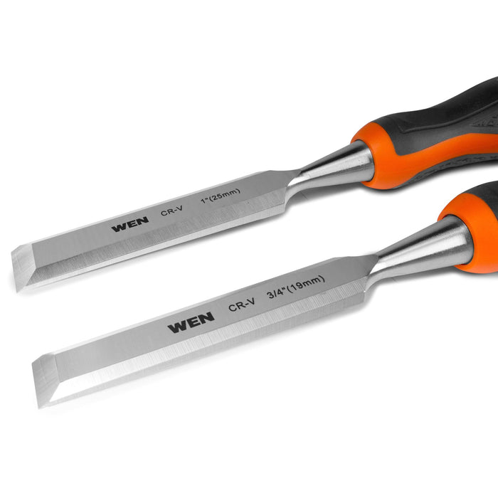 WEN CH4010 Short Blade Wood Chisel Set with Heat-Treated Carbon Steel Blades, 4 Piece