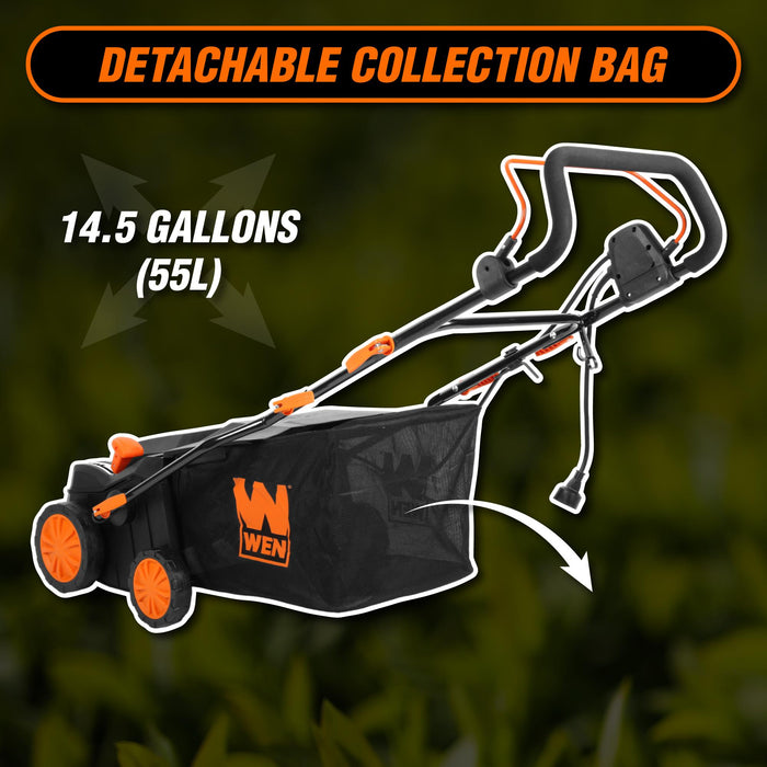 WEN DT1516 16-Inch 15-Amp 2-in-1 Electric Dethatcher and Scarifier with Collection Bag
