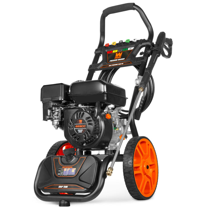 WEN PW224G 3400 PSI Gas Pressure Washer with 223cc Engine, 2.7 GPM Flow Rate and Onboard Soap Tank