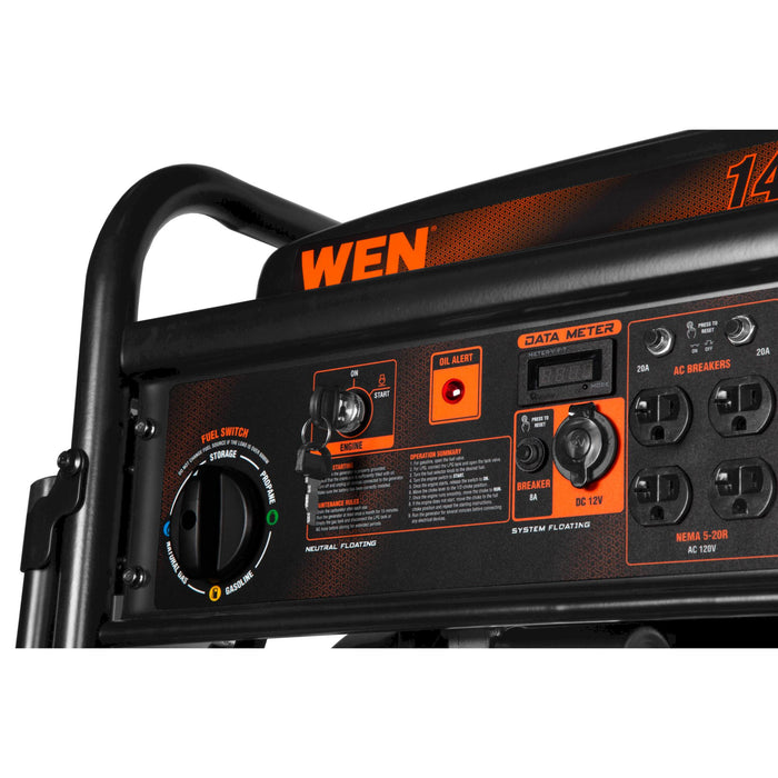 WEN TF-1450 14,500-Watt 120V/240V Tri-Fuel Generator for Gas, Propane, and Natural Gas, Transfer-Switch Ready with Electric Start and Wheel Kit