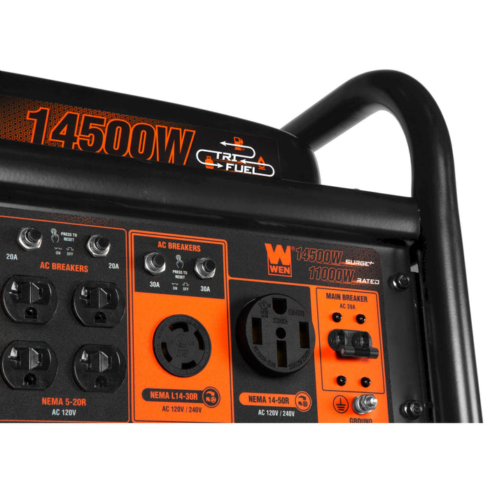 WEN TF-1450 14,500-Watt 120V/240V Tri-Fuel Generator for Gas, Propane, and Natural Gas, Transfer-Switch Ready with Electric Start and Wheel Kit