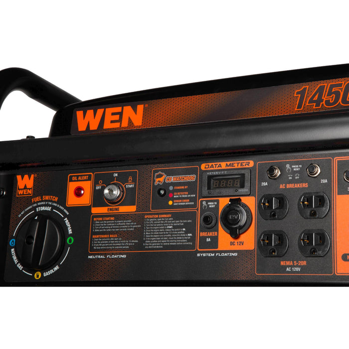 WEN TF-1450X 14,500-Watt 120V/240V Tri-Fuel Generator for Gas, Propane, and Natural Gas, Transfer-Switch Ready with Electric Start, Wheel Kit, and CO Watchdog