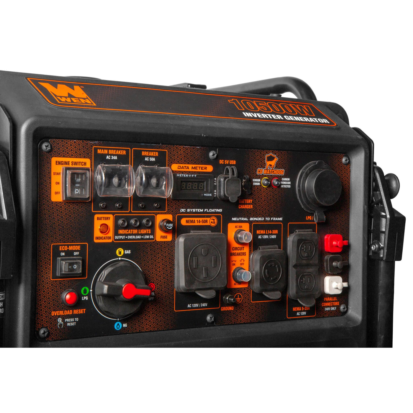 WEN TF1050iX 10,500-Watt 120V/240V Tri-Fuel Inverter Generator with Qu ...