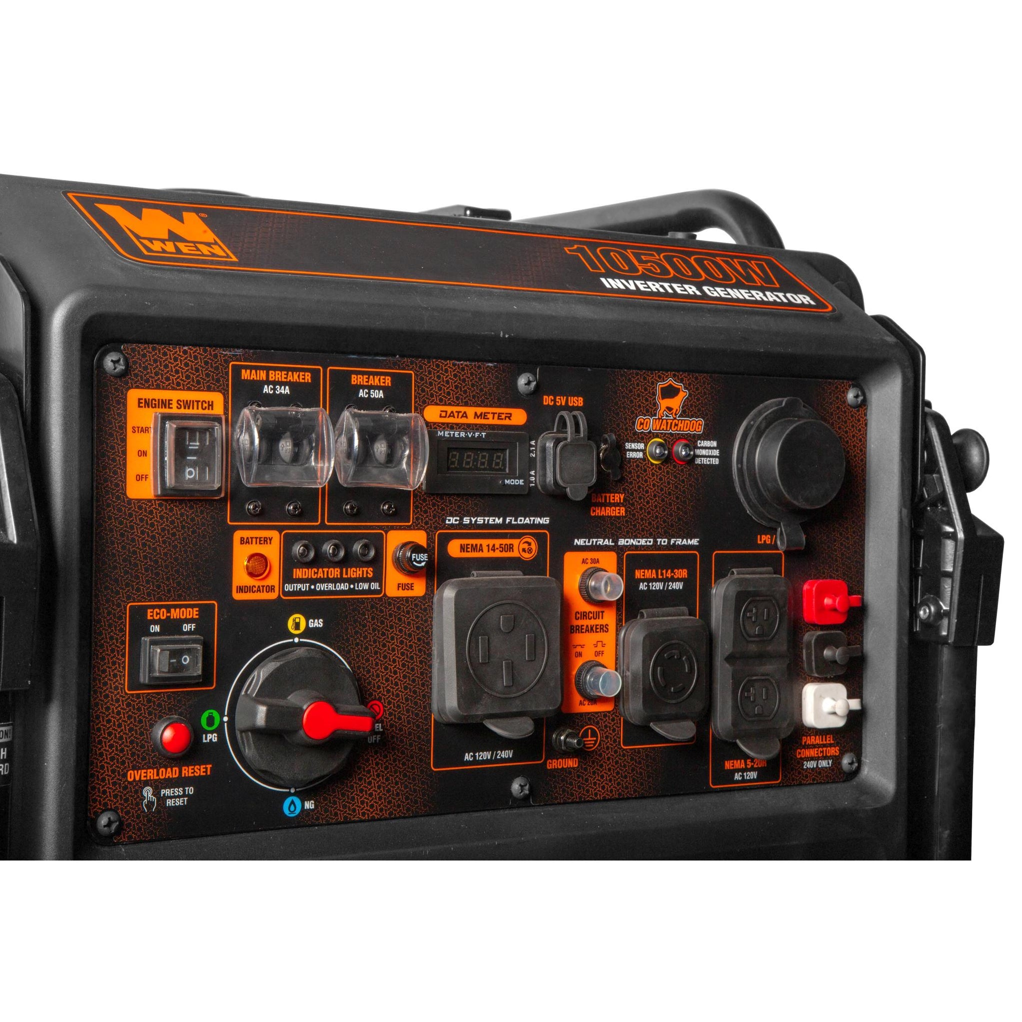 WEN TF1050iX 10,500-Watt 120V/240V Tri-Fuel Inverter Generator with Qu ...