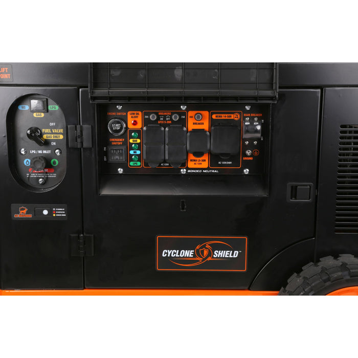 WEN TF1500XR 15,000-Watt Weatherproof Portable Generator for Home Backup, 120V/240V, Tri-Fuel with Cyclone Shield Weatherproofing Technology, 550cc Engine, Remote Electric Start, Wheel Kit, and CO Watchdog, Gas, Propane, and Natural Gas Powered