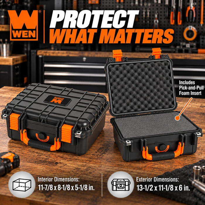 WEN WPC033 Weatherproof Protective Case w/ Impact-Resistant Foam, Medium