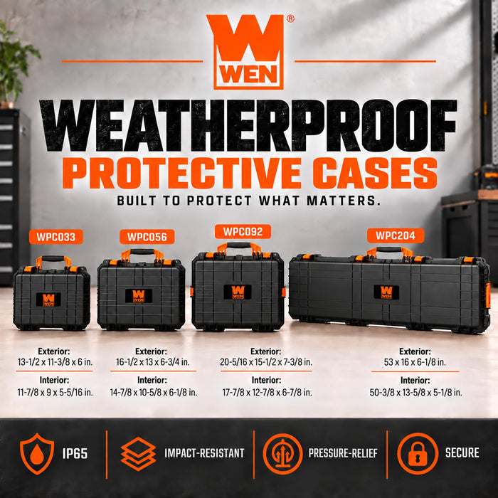 WEN WPC033 Weatherproof Protective Case w/ Impact-Resistant Foam, Medium