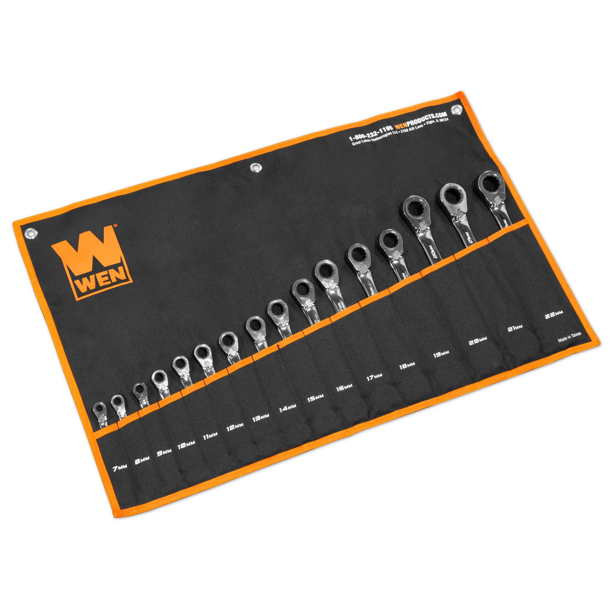 WEN WR162 16-Piece Professional-Grade Reversible Ratcheting Metric Com ...