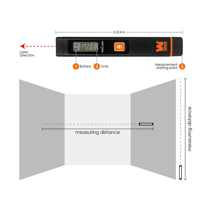WEN 10110 Pocket Laser Distance Measure - 32-Foot Range, Multi-Unit