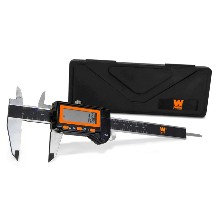 WEN 10764 Electronic 6.1-Inch Stainless Steel Water-Resistant Digital Caliper with LCD Readout and Storage Case, IP54 Rated