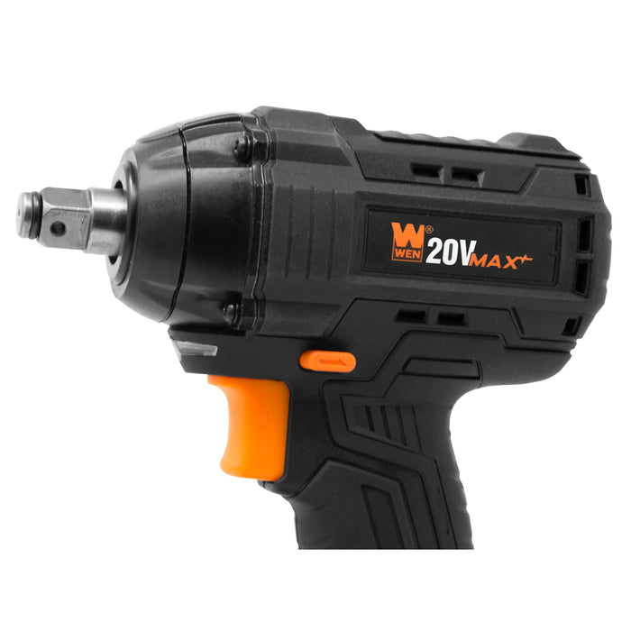 WEN 20107 20V Max Brushless Cordless 1/2-Inch Impact Wrench with 2.0 Ah Lithium-Ion Battery and Charger
