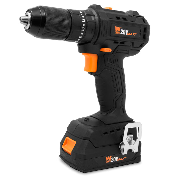 Wen 20-Volt Max Brushless Cordless 1/2 in. Hammer Drill and Driver with 2.0 Ah Lithium-Ion Battery and Charger