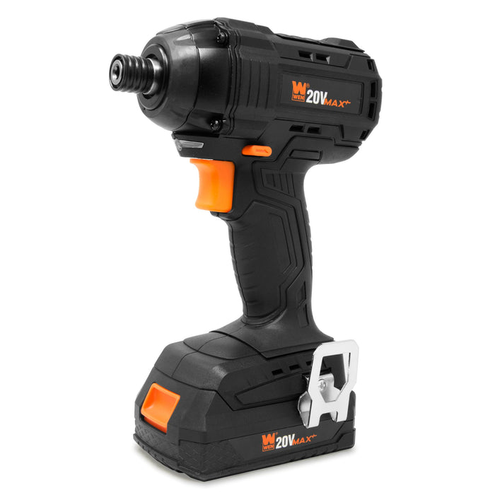 WEN 20135 20V MAX Lithium-Ion 1/4-Inch Brushless Cordless Impact Driver w/ 2.0 Ah Battery and Charger