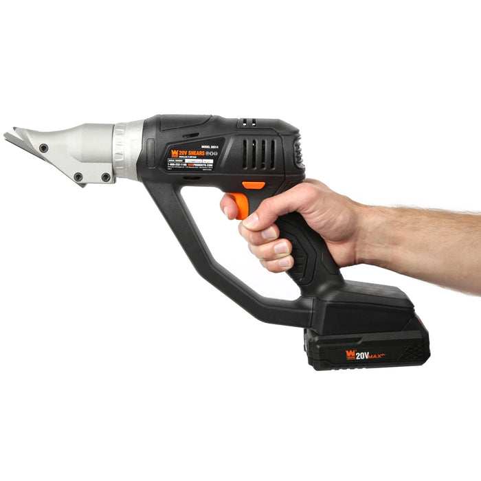WEN 20314 20V Max Cordless Variable Speed Swivel Head Electric Metal Shear with 2Ah Lithium Ion Battery and Charger